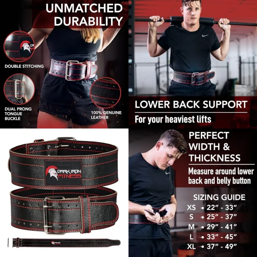 

Genuine Leather Weightlifting Belt, 4 Inch Wide for Men Women with Double Prong Buckle Reinforced Stitching, Powerlifting Deadlift Squat Training Core Support Gym Strength Workout