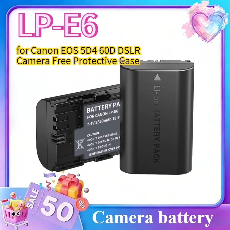LP-E6 Li-ion Battery for Canon EOS 5D4 60D DSLR Camera Free Protective Case