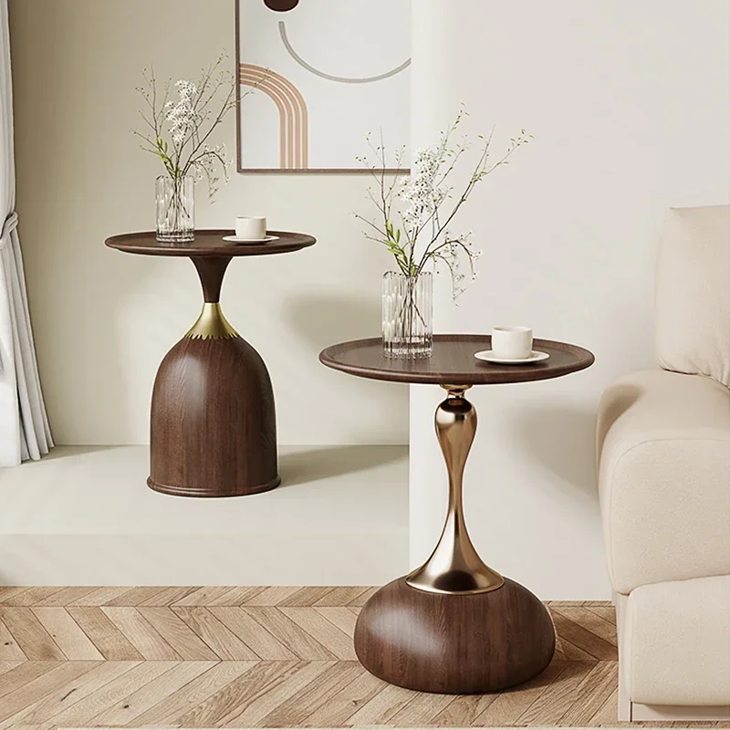 Small Round Table Home Living Room Corner Walnut Medium And Ancient Style Retro Side Table Small Coffee Table Sofa Side Cabinet