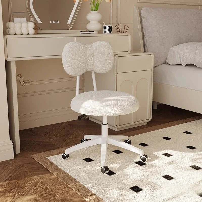 #￥360° Rotatable Makeup Chair Backrest Dressing Stool with Wheels Chair for Comfortable Seating Household Makeup Stool