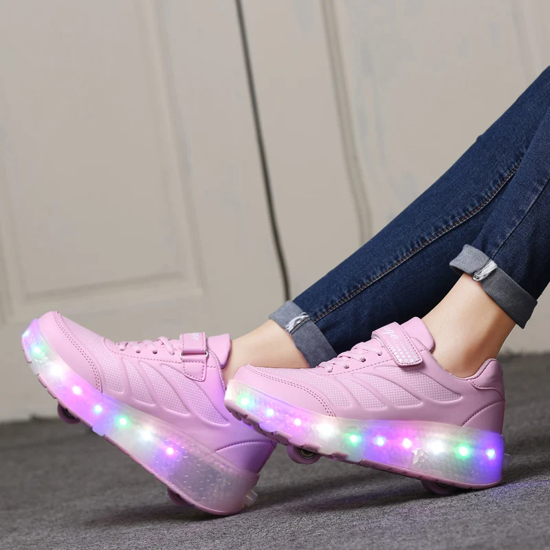 Designer Fashion Two Wheels Luminous Sneakers LED Roller Skates For Children Kids Boys Girls Shoes Light Up With USB Charging