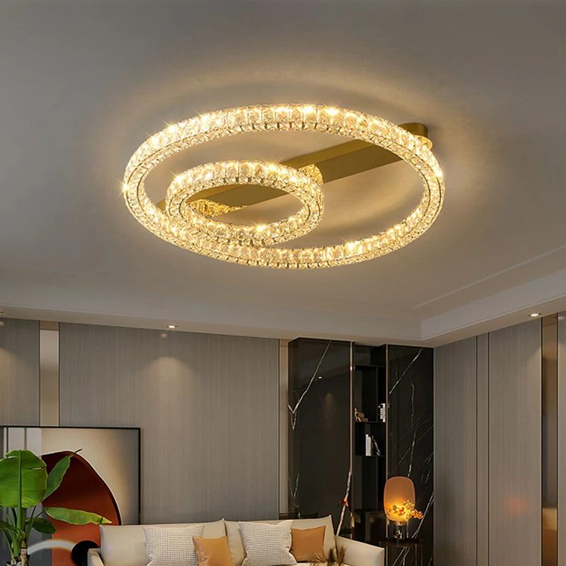 

Modern Bedroom Living Room Ceiling Lamp Luxury Ceiling Chandelier Ring Golden Gloss Lamp Dimmable LED Crystal Pendant Lights