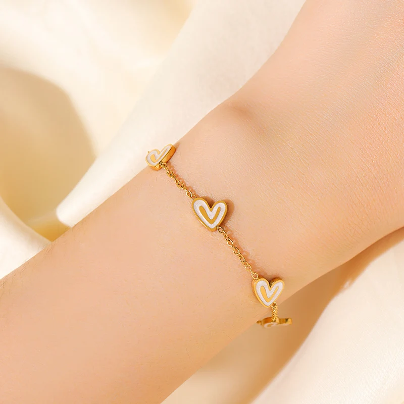 EILIECK 316L Edelstahl Kreatives Herz-Halsketten-Armband-Ohrringe-Set für Damen, Modischer Goldfarbener Wasserdichter Schmuck als Geschenk – Detail 10
