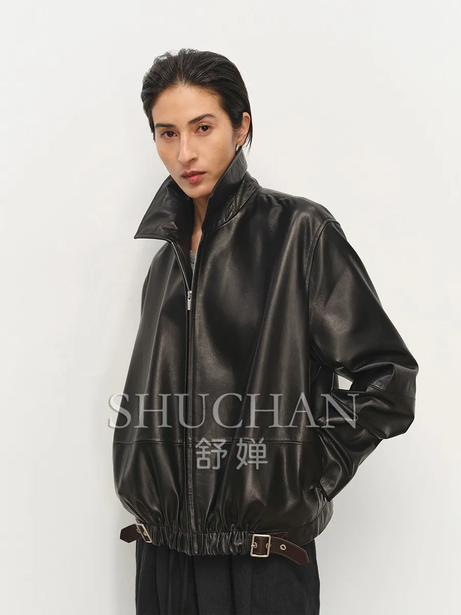 2026 autumn winter jacket women's imported suede/vegetable tanned double sheepskin wind lapel leather loop profile leather j