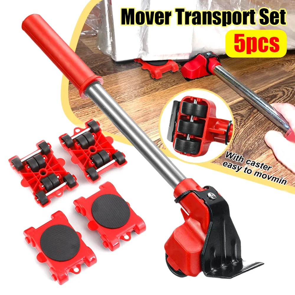 5pcs/set Heavy Duty Furniture Lifter Mover Roller with Wheel Bar Moving Device Lifting Helper Furniture Moving Transport Tool