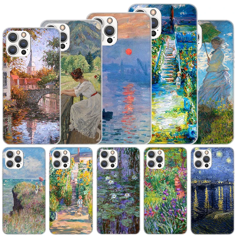 Claude Monet Garden Lotus Bridge Soft Case For iPhone 16 15 Plus 11 12 13 Mini 14 Pro Max Apple Phone Cover X XS XR SE 7 8 SE Co