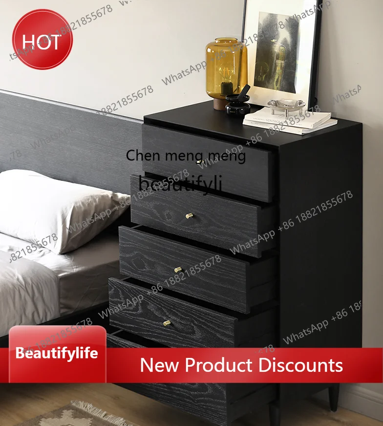 

Light Luxury and Simplicity Modern Oak Solid Wood Chest of Drawers Sofa Side Cabinet High Leg Narrow Bedroom Storage Cabinet ss1