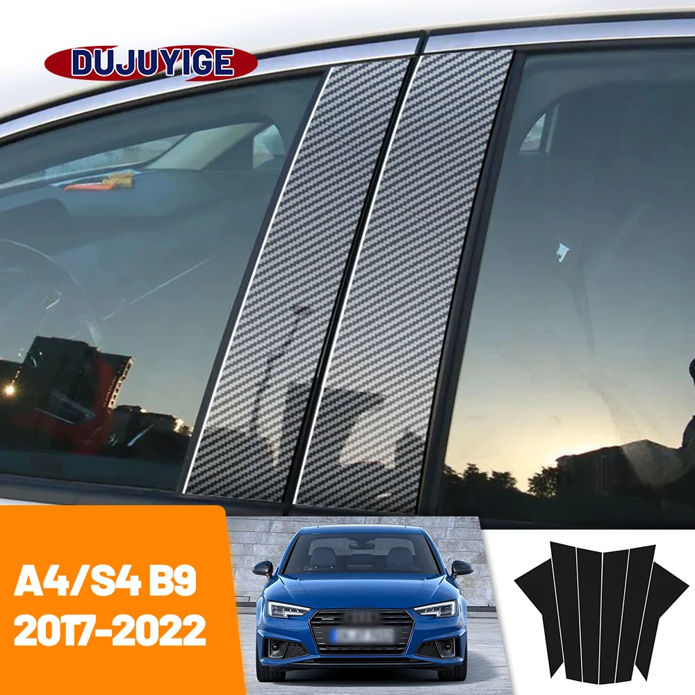 For Audi A4 B9 S4 2017-2022 2018 2019 2020 2021 Carbon Fiber Window Door Column Deal B C Pillar Post Cover Trim Sticker