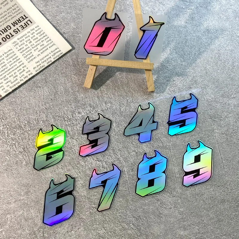 1pc Devil Laser Motorcycle Number Sticker Self-Adhesive (Waterproof)Rainbow Fluorescent High-Adhesion Vinyl Create Customization
