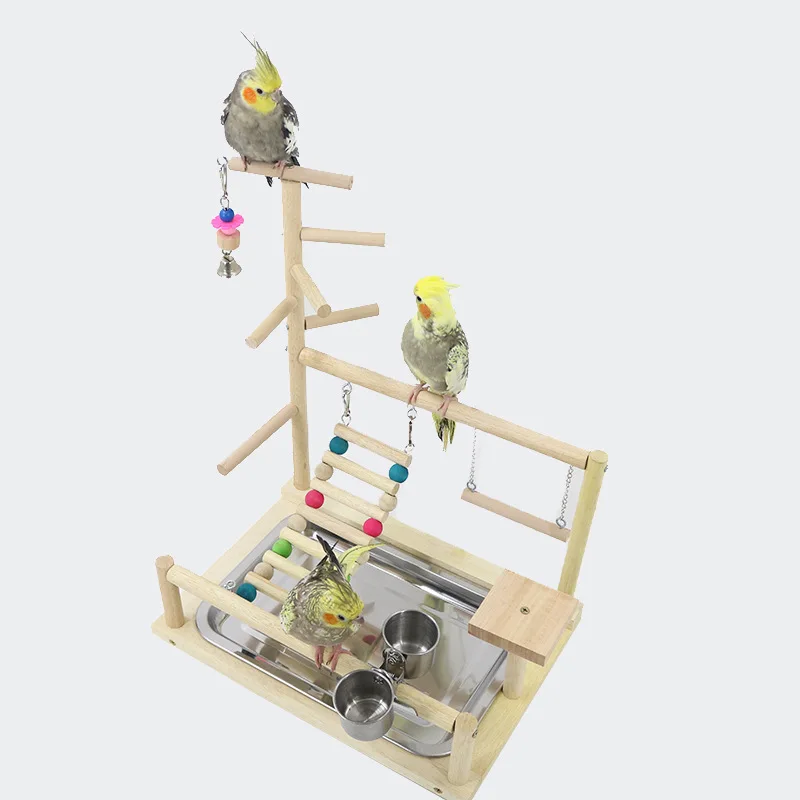 Parrot Game Frame Parrot Habitat Wooden Stand Parrot Toy Swing Climbing Ladder Interactive Amusement Park Stand