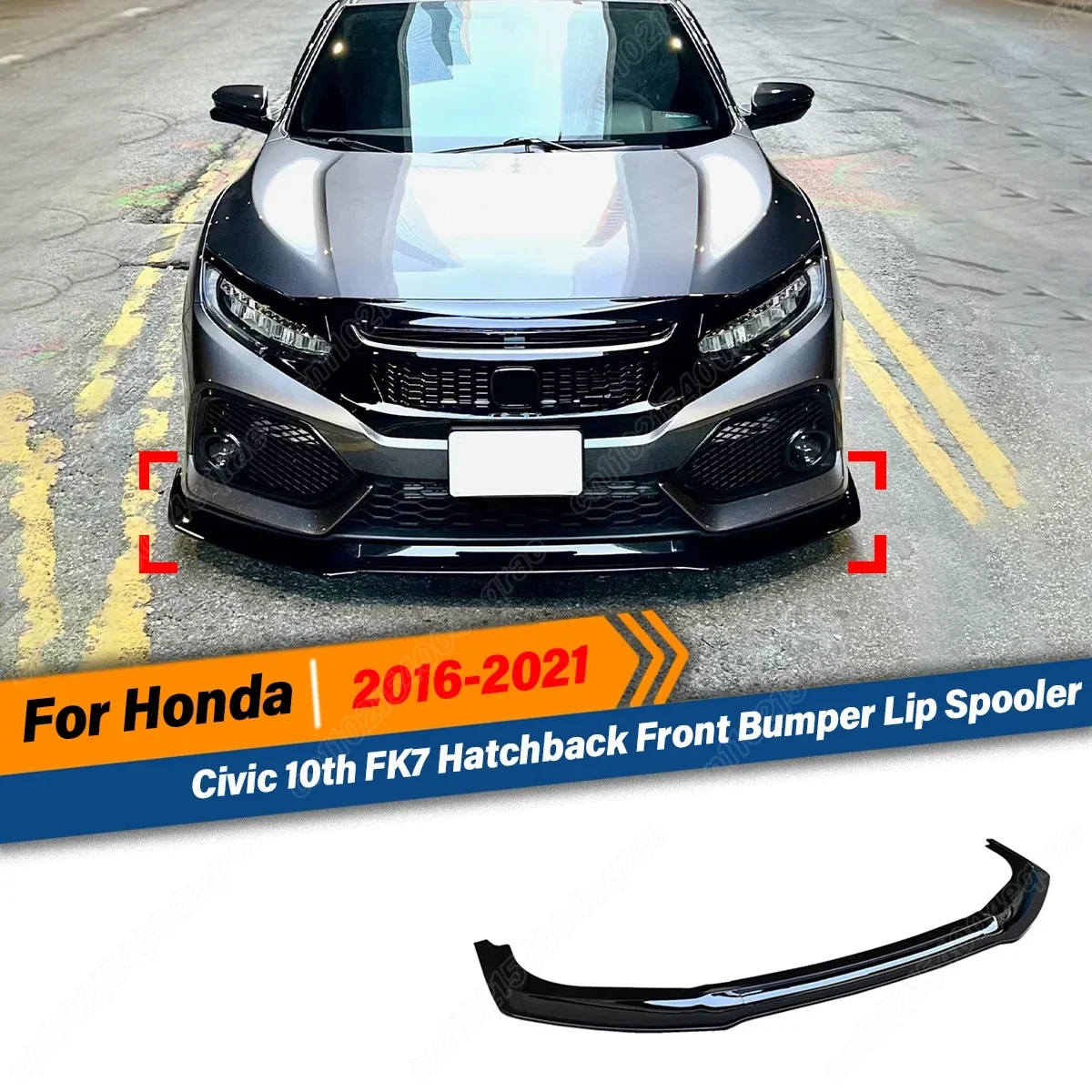 

For Honda Civic 10th FK7 Hatchback SI 2&4 Door 2016 2017 2018 2019 2020 2021 3Pcs GR STYLE Car Front Bumper Lip Spoiler Diffuser