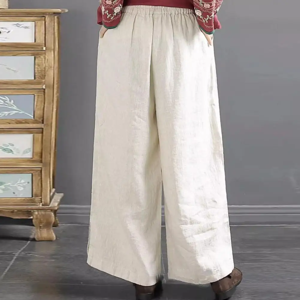 Pantaloni da donna a gamba larga pantaloni in stile cinese pantaloni a gamba larga in stile cinese con tasche per pantaloni retrò in vita elastica da donna