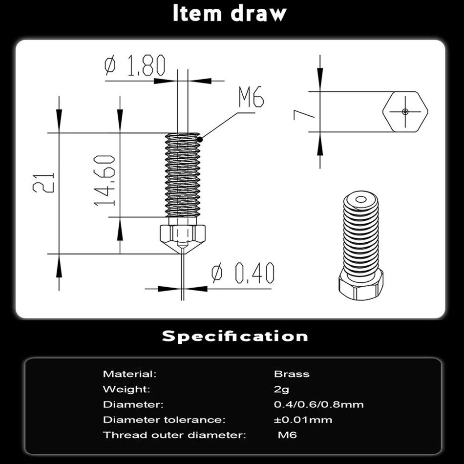 E3D V5 V6 Nosel Gunung Berapi 0.2 0.3 0.4 0.5 0.6 0.8 1.0 1.2Mm M6 Nosel Berulir untuk Printer 3D 1.75Mm Filamen