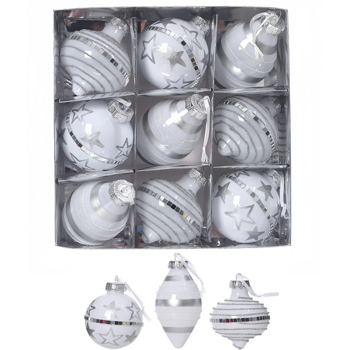 Sophisticated Look with 9Pcs Silver Ornament Set Effortless Addition to Your Holiday Decor Collection This Season