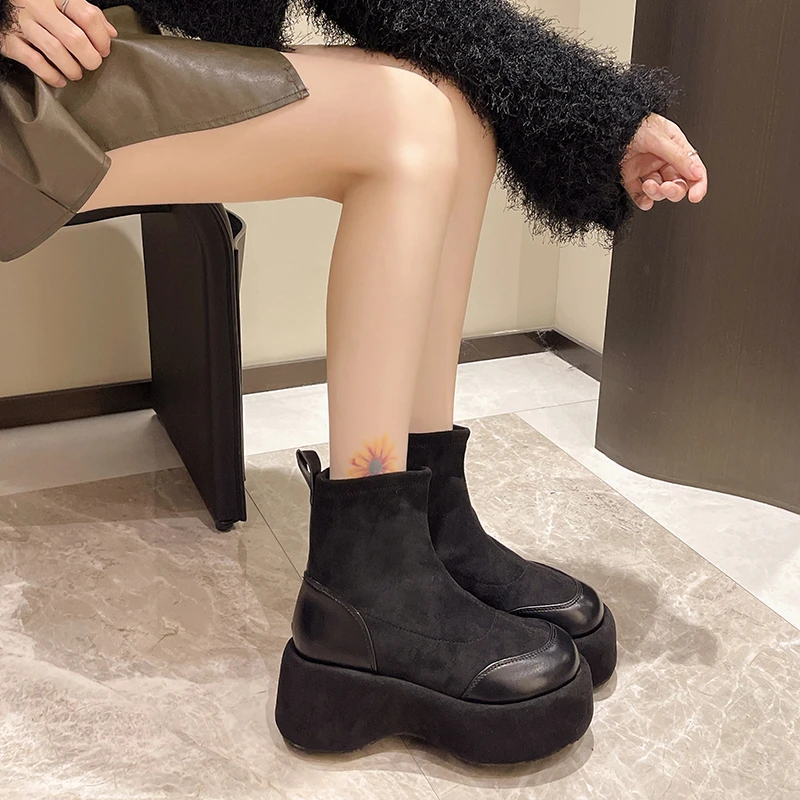 

Женские ботильоны на плоской подошве, Зимние Замшевые Повседневные Удобные прогулочные туфли на платформе, модная классическая дизайнерская женская обувь, 2024