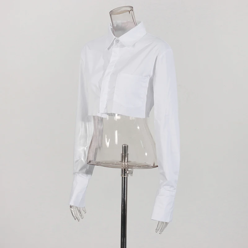 TWOTWINSTYLE Sexy Crop Top Tassel Solid Color Shirt For Women Lapel Collar Long Sleeve Loose Oversized Shirts Female 2022 New