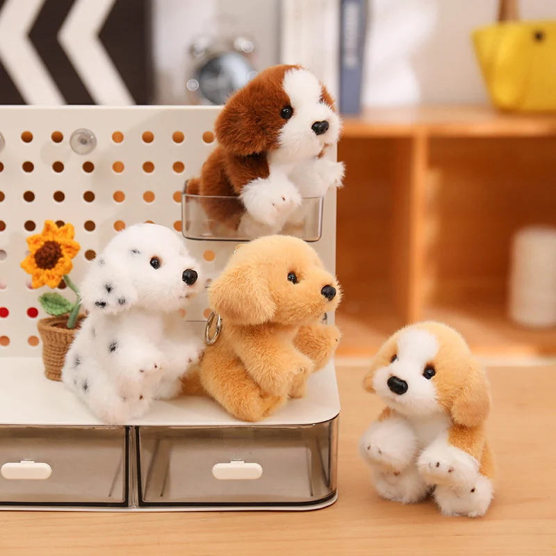 

12~14cm Stuffed Puppy Pendant Plush Toy Small Golden Retriever Schnauzer Keyring Fashion Accessory for Bag Gift