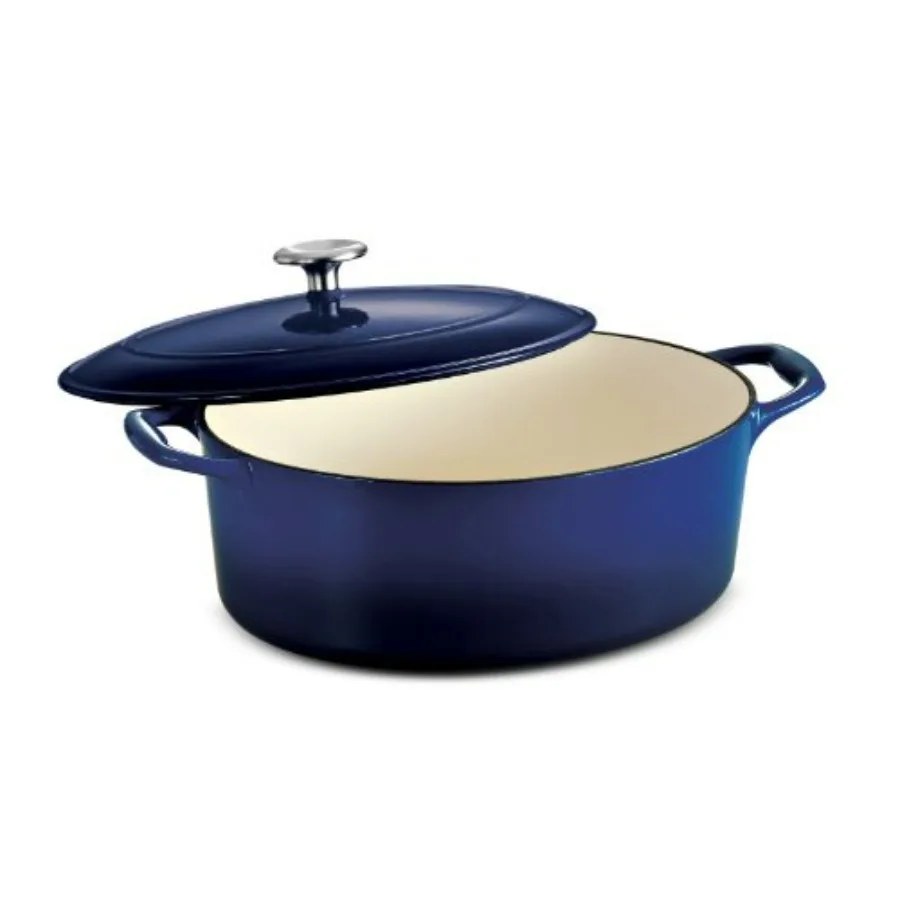 

Enameled Cast Iron Oval Dutch Oven Pot with Lid Large 5.5quart Blue
