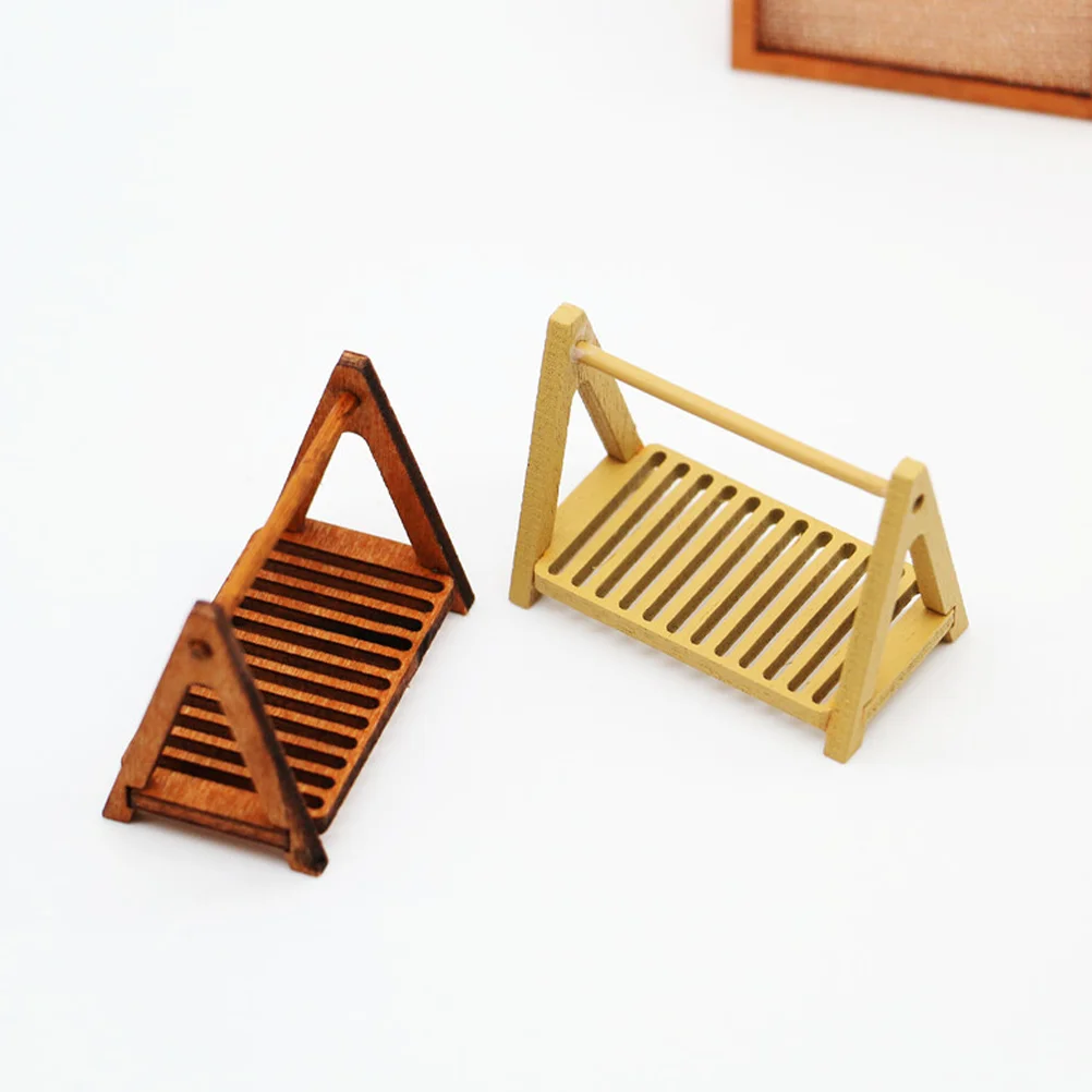 2 Pcs Decor Mini House Supply Decorate Delicate Wood Miniature Furniture Adorable Toy Wear-resistant Child