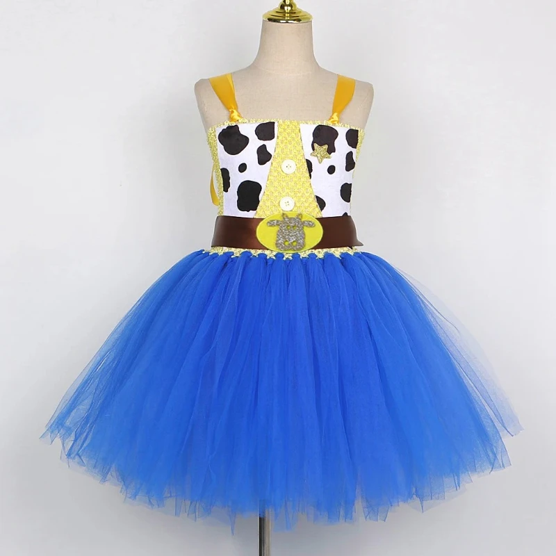 Cowgirl Toy Woody Dresses for Girls Christmas Halloween Outfits Kids Puppet Cosplay Costumes Fancy Tutus with Cowboy Hat Scarf image 2