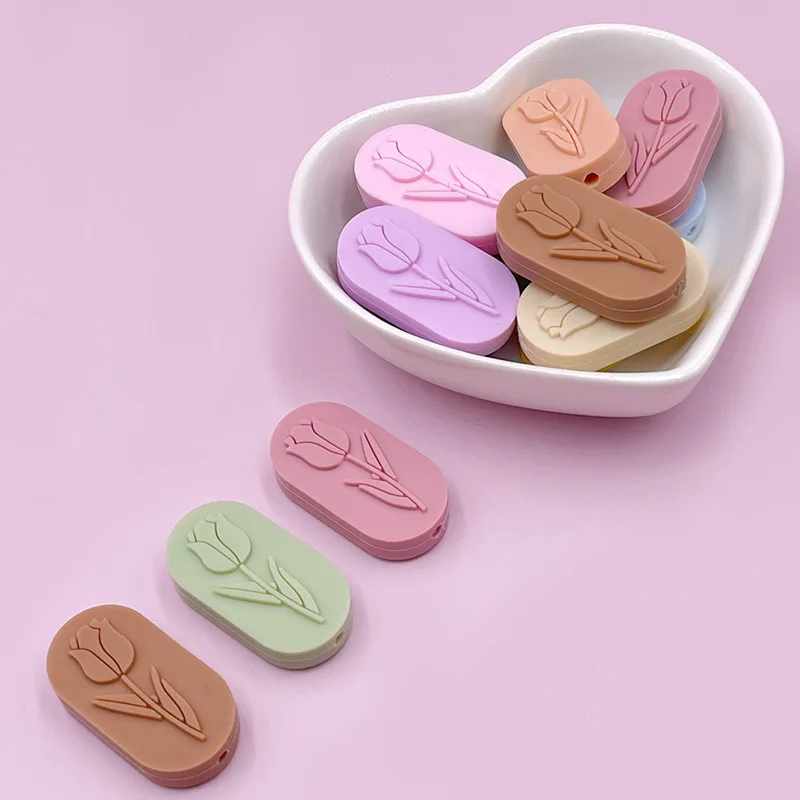 20/50pcs Tulip Silicone Beads Food Grade Cartoon Silicone Focal Beads Wholesale DIY Pacifier Chain Bracelet Jewelry Accessories