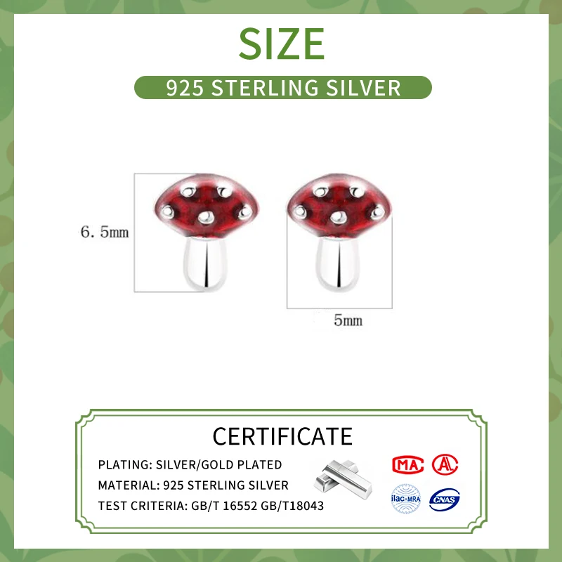 SOFTPIG Real 925 Sterling Silver Enamel Mushroom Stud Earrings for Fashion Women Plant Fine Jewelry Minimalist Accessories