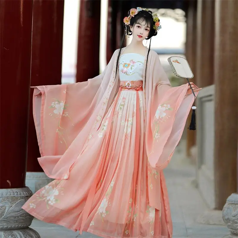 Traditionelles Damenkleid aus der Song-Dynastie mit Stickerei und Farbverlauf, Hanfu-Kleid im antiken chinesischen Stil, Bühnenkostüm, Tanzkleid, Hanfu-Prinzessinnenkleid – Detail 9