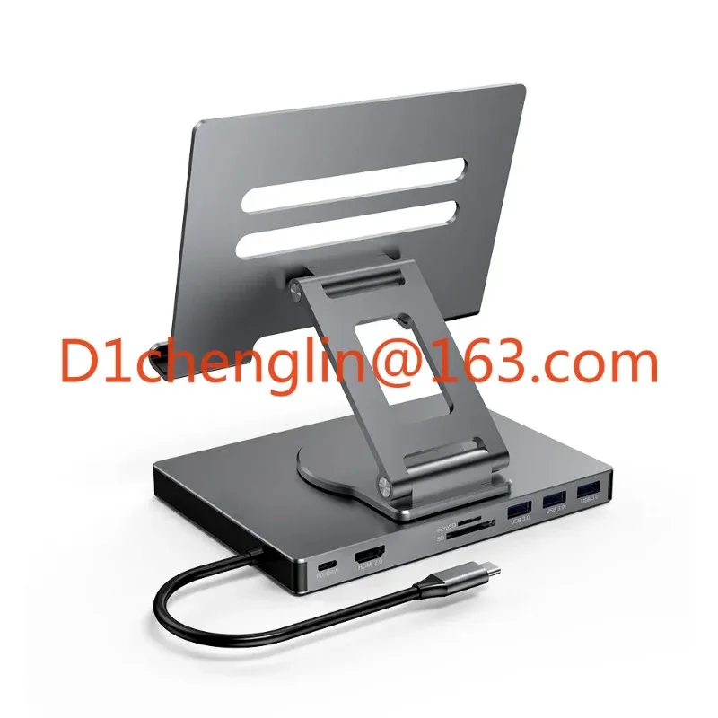 New 8 in 1 USB-C Docking Station with Foldable Aluminum Tablet Stand with USB C Hub for iPad Pro