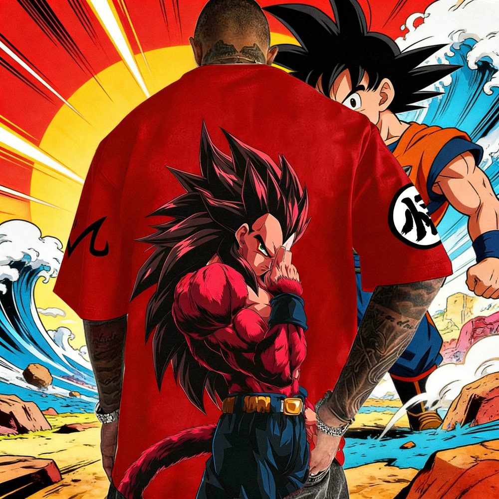 2026 Sommer Dragon Ball Retro Reine Baumwolle Herren T-Shirt Wukong Bedruckt Übergroßes Freizeithemd Unisex Eltern-Kind-Set