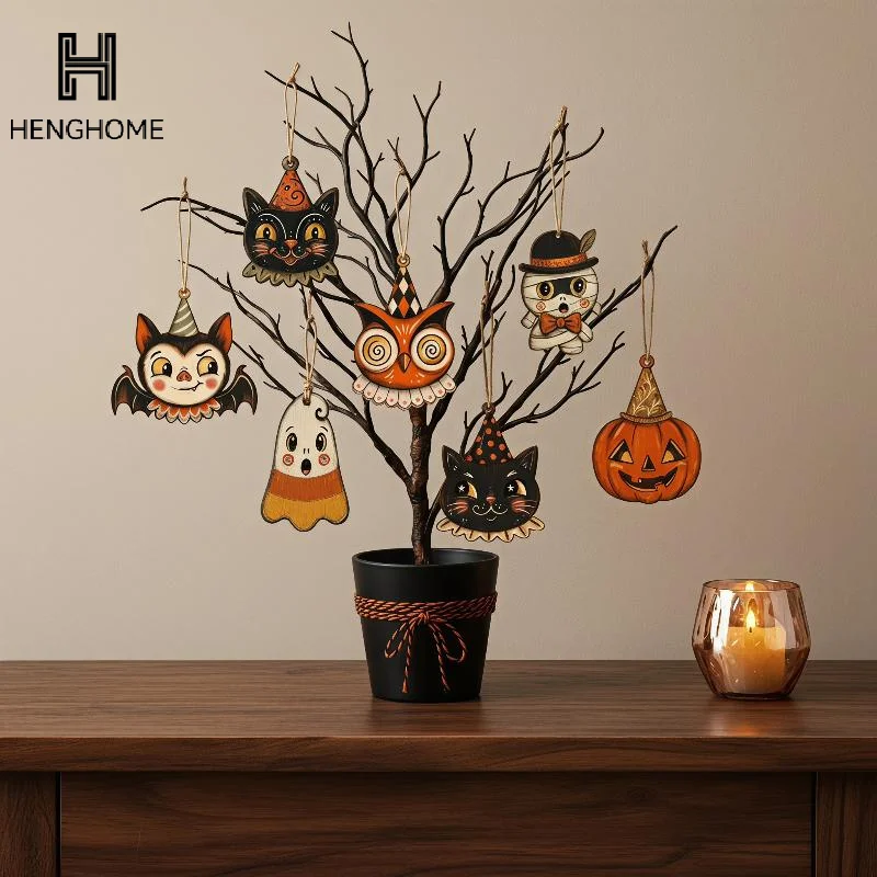 Vintage Wooden Halloween Hanging Ornament Cute Ghost Vampire Pattern Personalized Wall Decor Home Party Decoration