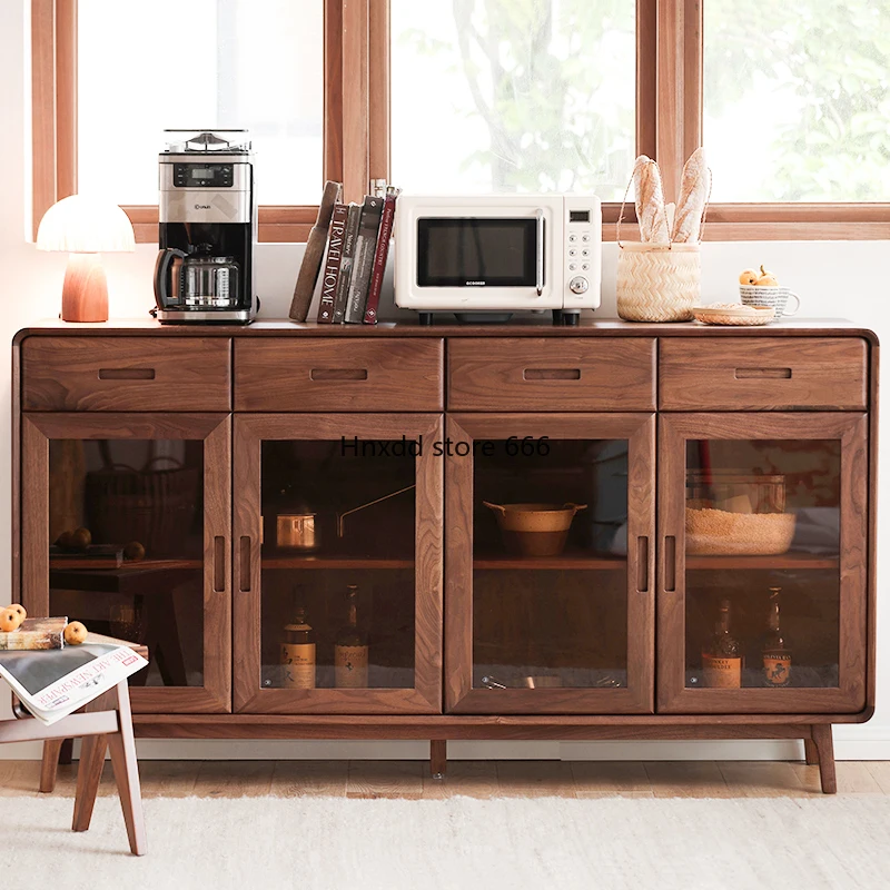 North American black walnut dining side cabinet integrated against the wall living room storage dining room locker