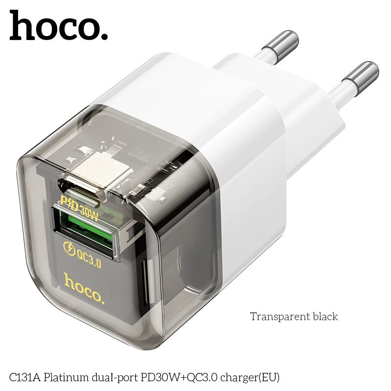

HOCO C131A 30W Dual-port Charger QC3.0 30W PD Fast Quick Charge USB Type C Charger For iPhone 16 15 14 13 Pro Samsung S23 Xiaomi
