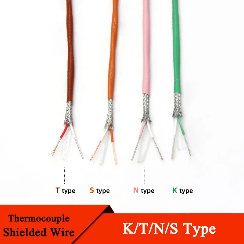 

1/5/10M K T N S Type Thermocouple Wire 2 Cores PTFE Insulator Shielded Line High Temperature Measuring Compensation Cable