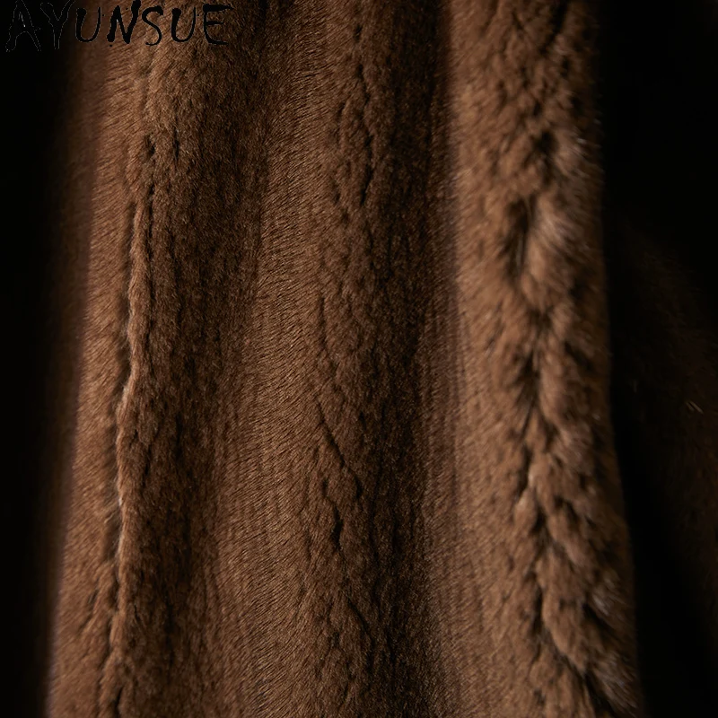 AYUNSUE Winter Natural Mink Fur Jacket Woman Long Sleeve Whole Mink Real Fur Jacket for Woman Clothing High Quality Шуба Женская