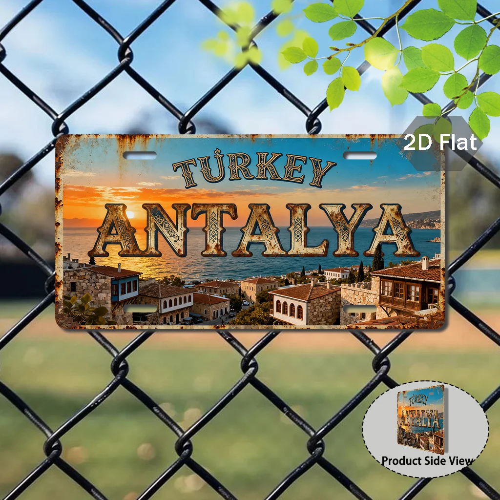 Antalya Scenery Tin Sign, Retro City Wall Art, Vintage Metal Plaque, Aluminum Sign for Yard Garden Patio, 11.8 x 5.9 Inch, Trave