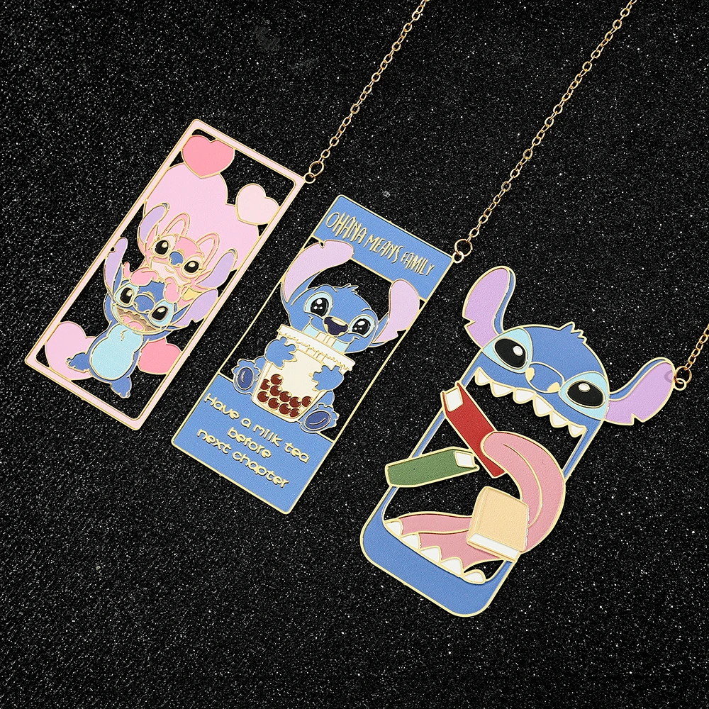 Imagem -02 - Cute Stitch Eating Book Bookmark para Crianças Anime Fans Gifts Book Lovers Metal Book Marks Acessório para Pais