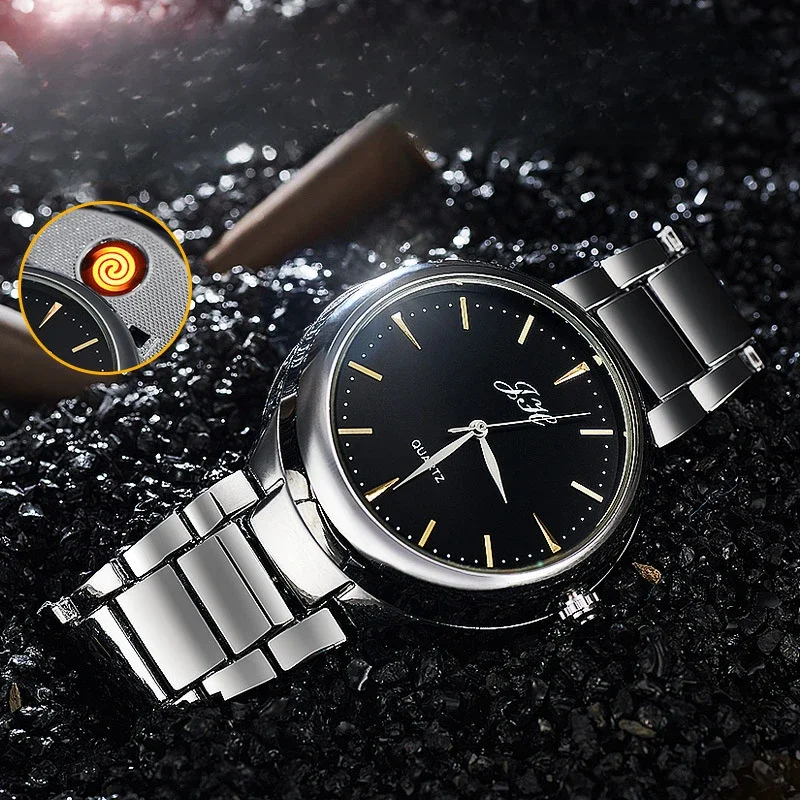 New Multifunctional Metal Watch USB Charging Lighter Creative Ignition Watch High-end Gift Electric Lighter Rechargeable