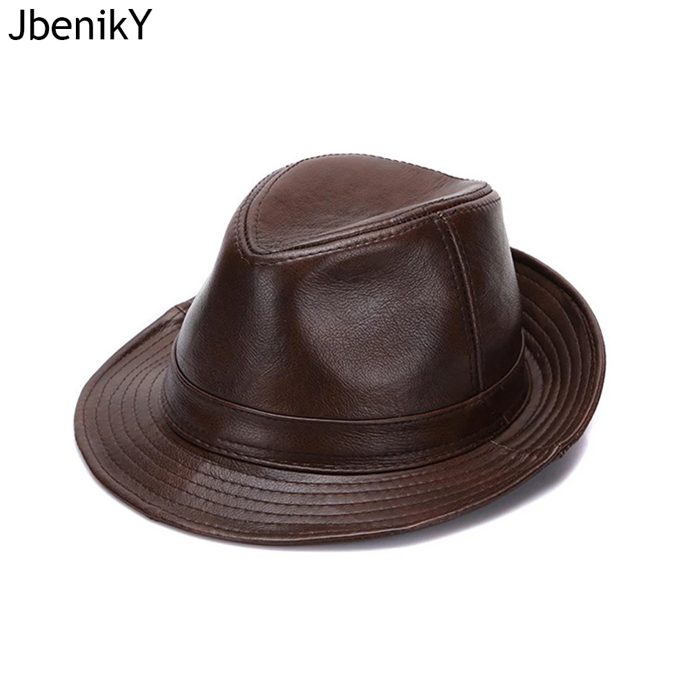 

2024 Autumn Winter Warm Men Real Genuine Cowhide Leather Top Hats Men Fashion Real Cowhide Leather Caps Real Leather Fedoras Cap