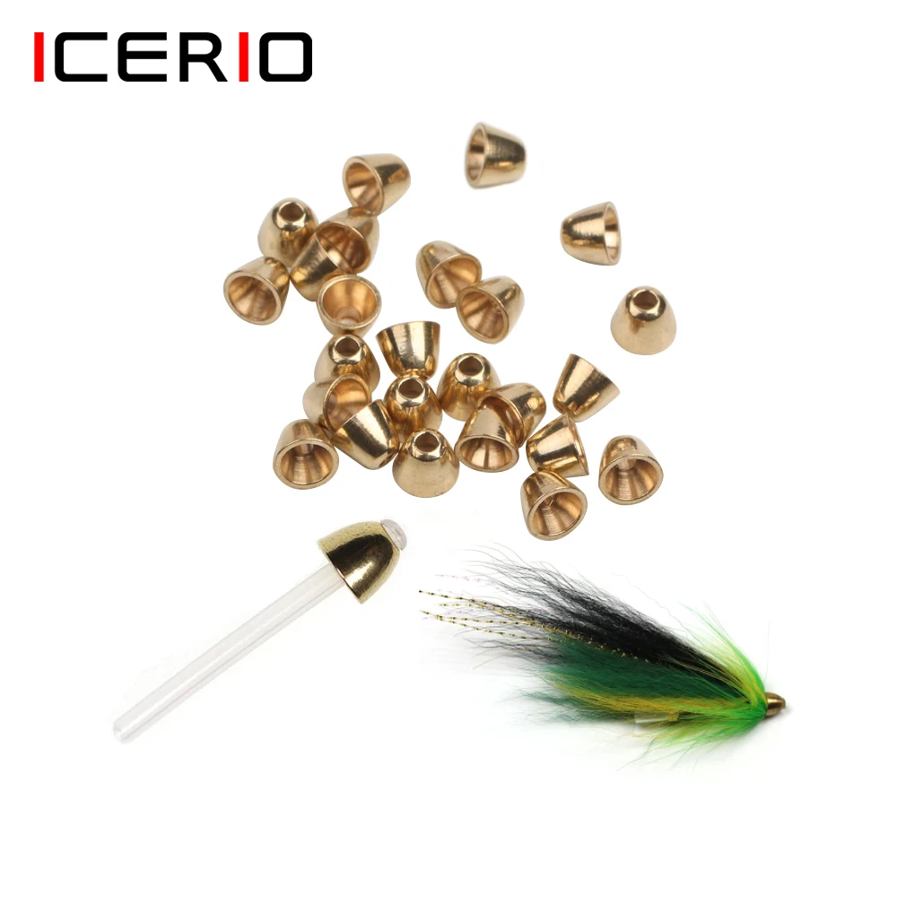 ICERIO 20PCS 4.8mm 5.5mm Brass Fly Tying Cone Heads Fly Tying Material for Tube Fly Streamer Zonker Trout Lure Fly Beads