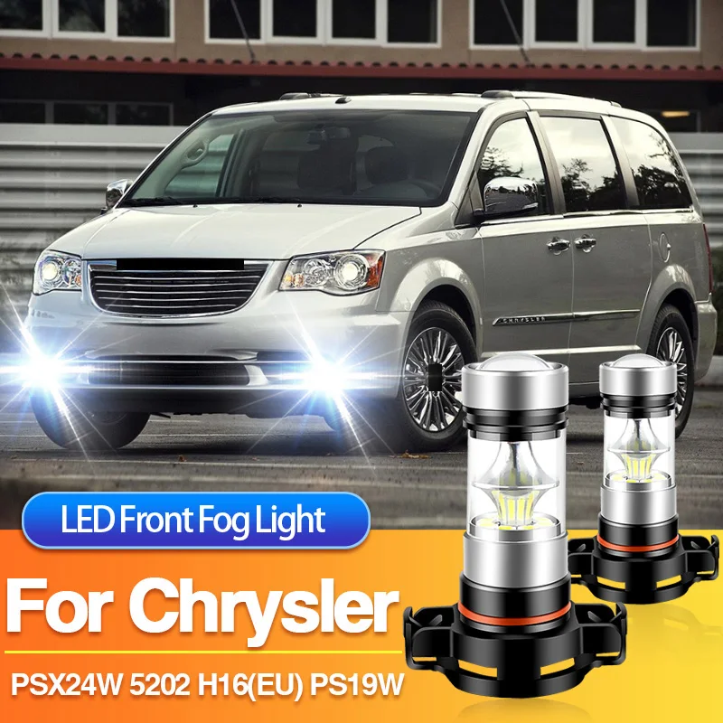 2×PSX24W H16(EU) LED Front Fog Light 5202 PS19W Blub for Chrysler 200/300/Sebring/Town & Country, Car Indicator Lamp Canbus 12V