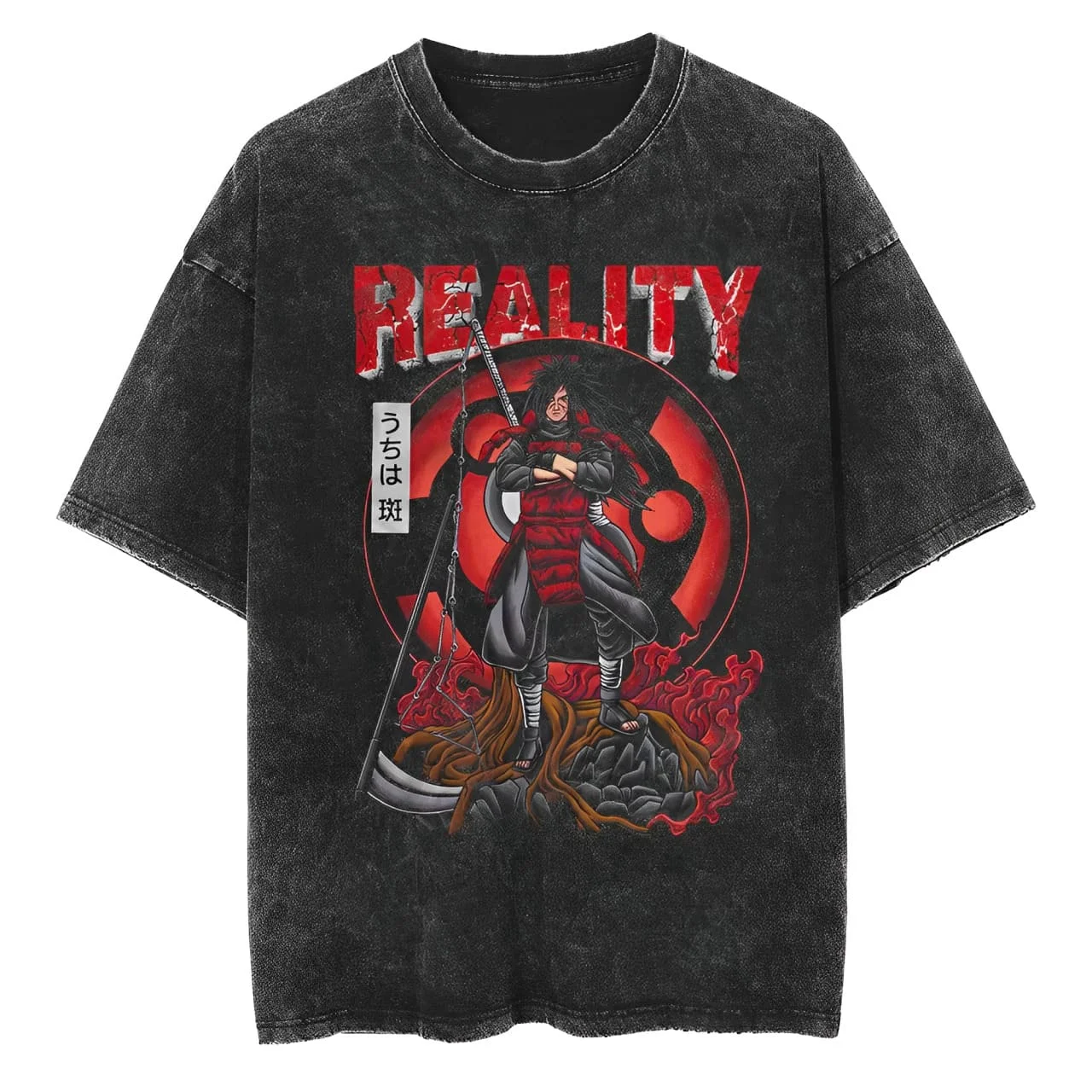 Madara Uchiha T-Shirt Naruto Herren Acid Wash Reality Sharingan Anime Grafik Baumwolle Streetwear Manga Ninja War Legend Vintage T-Shirt