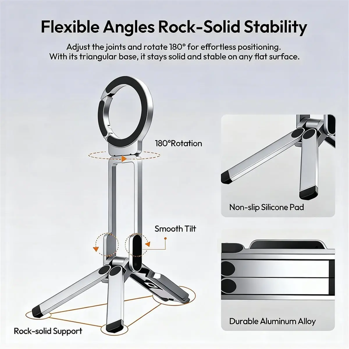 MA38 Magnetic Selfie Stick Phone Tripod Stand Double Magnetic Overhead Photography Holder for Vlogging Live Streaming