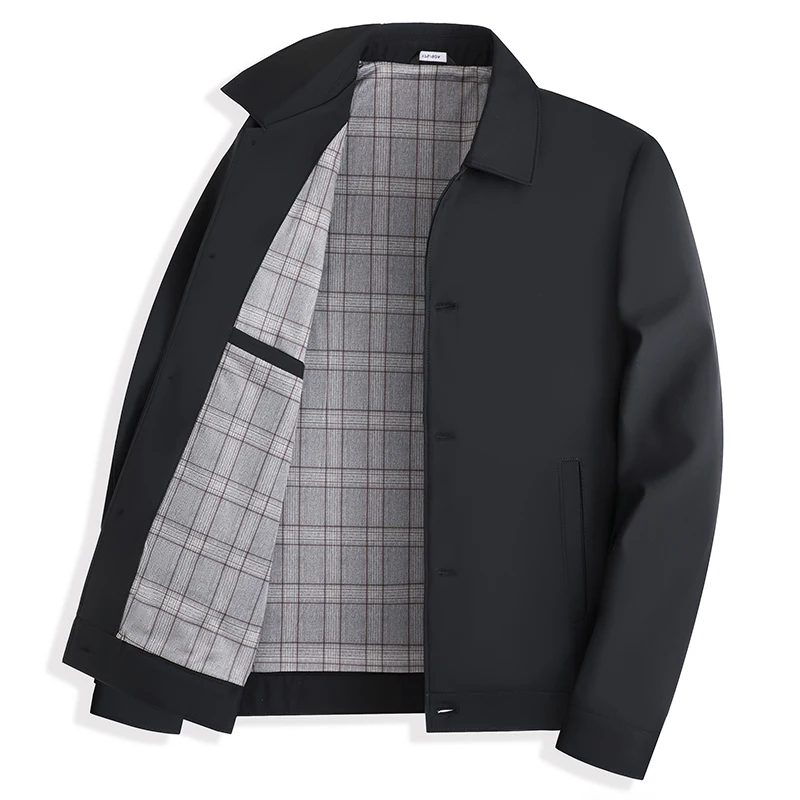 

Весенне-осенний новый джерт с тонким воротником на пуговицах для мужчин среднего возраста Busin Casual ort Sve Полиэстер