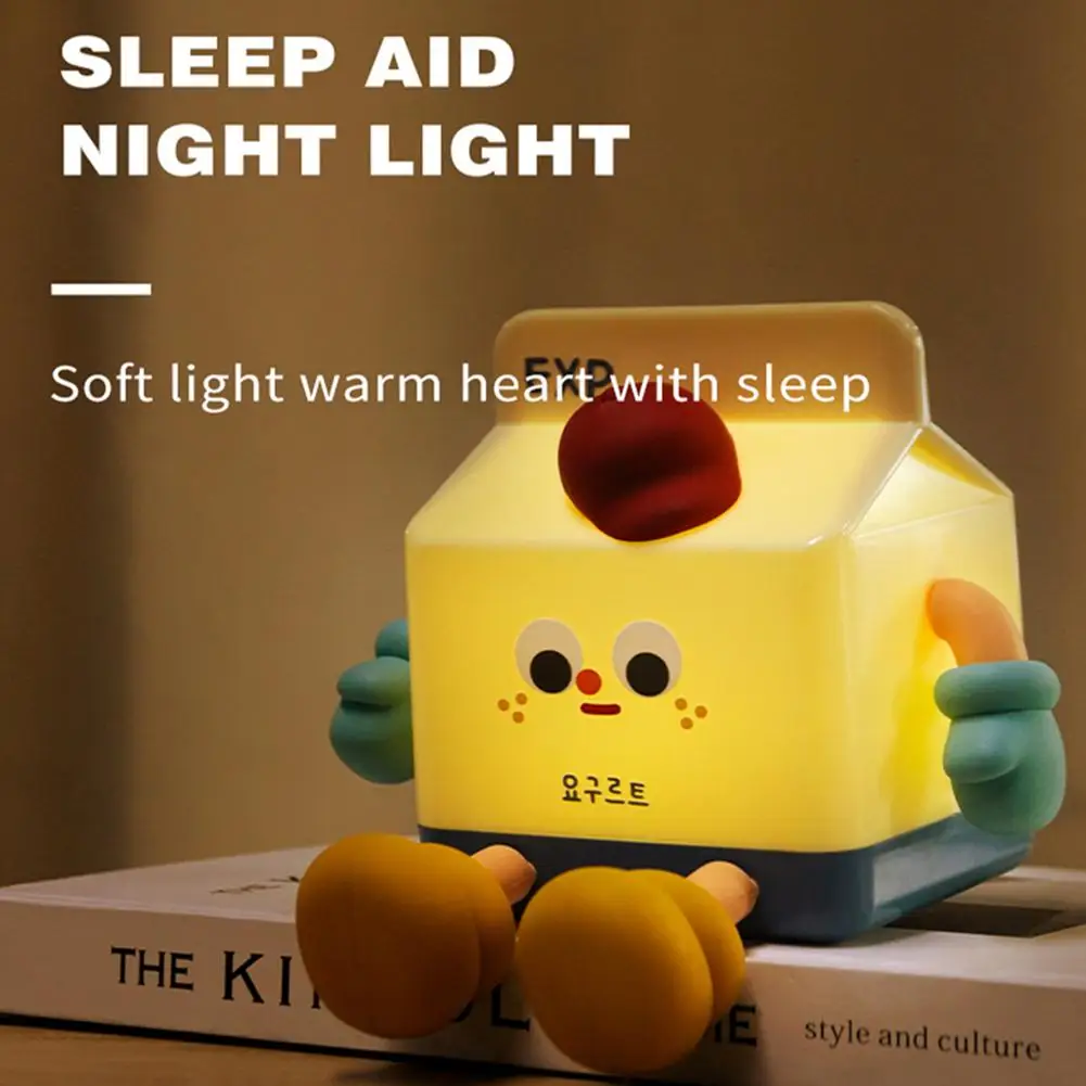 Cute Rechargable Carton Night Light Milk Box Night Lamp Dimmable Sleeping Lamp With Timer Phone Support Bedside Light Room Decor