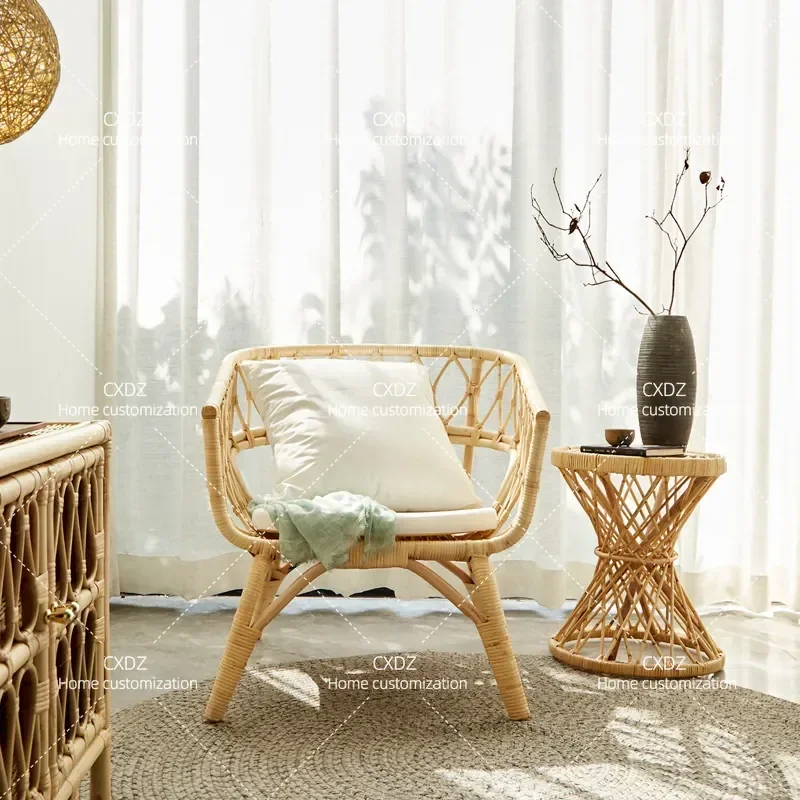 Simple Modern Rattan Back Chair Sofa Nordic Home Leisure Balcony Recliner