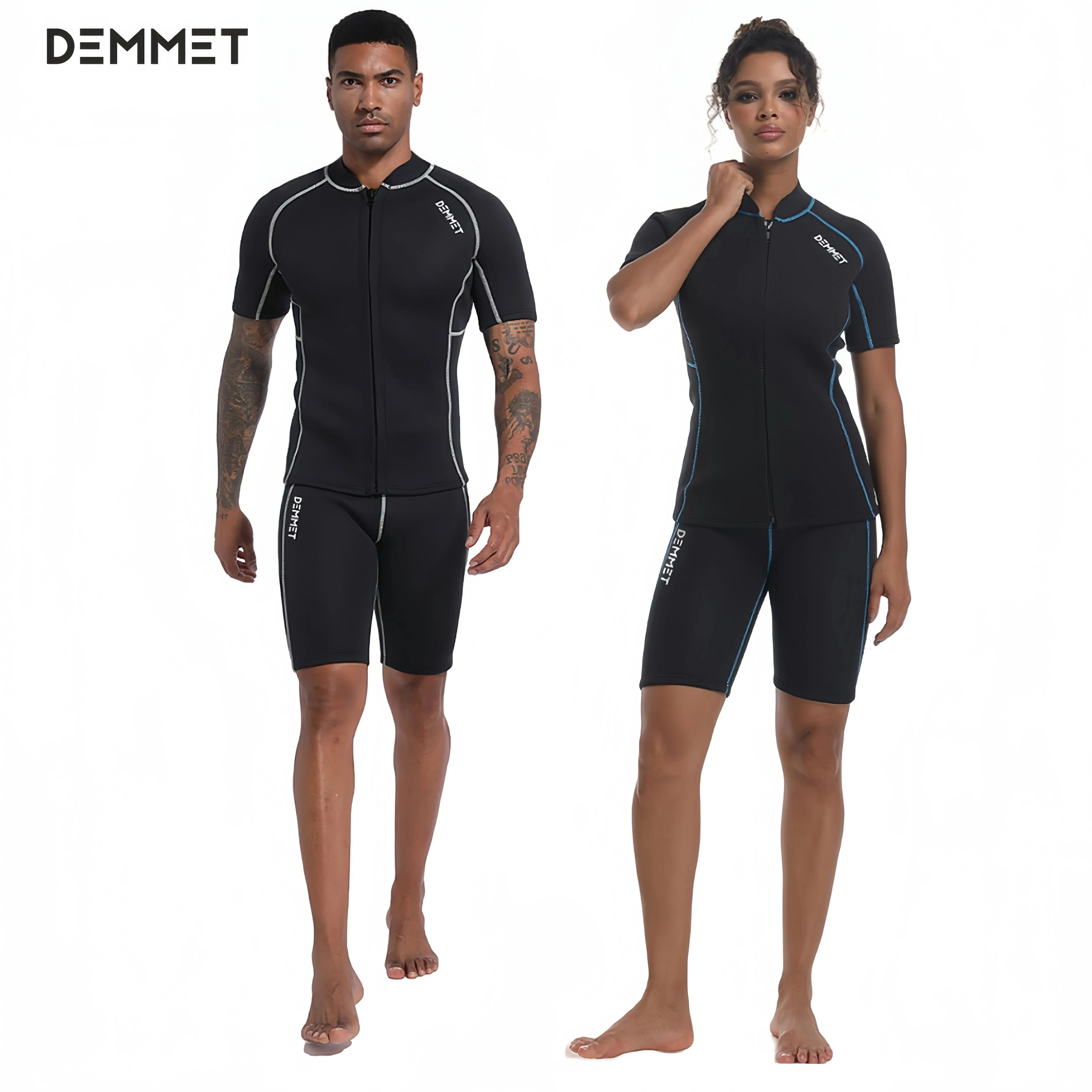 DEMMET Short Wetsuit Men Neoprene Diving Suit Split Sleeve Women Wet Suit Front Zip Spearfishing Swim Surfing Swimwear 1.5MM/3MM