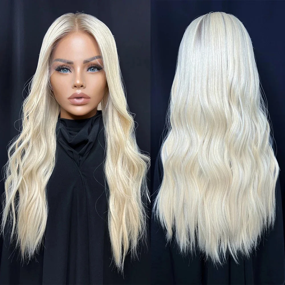 

Ombre Platinum Blonde Hair Full Lace Wig 100% Virgin Human Hair 28 Root Blonde Длинный волнистый парик фронта шнурка 13x6 HD Invisible 150%