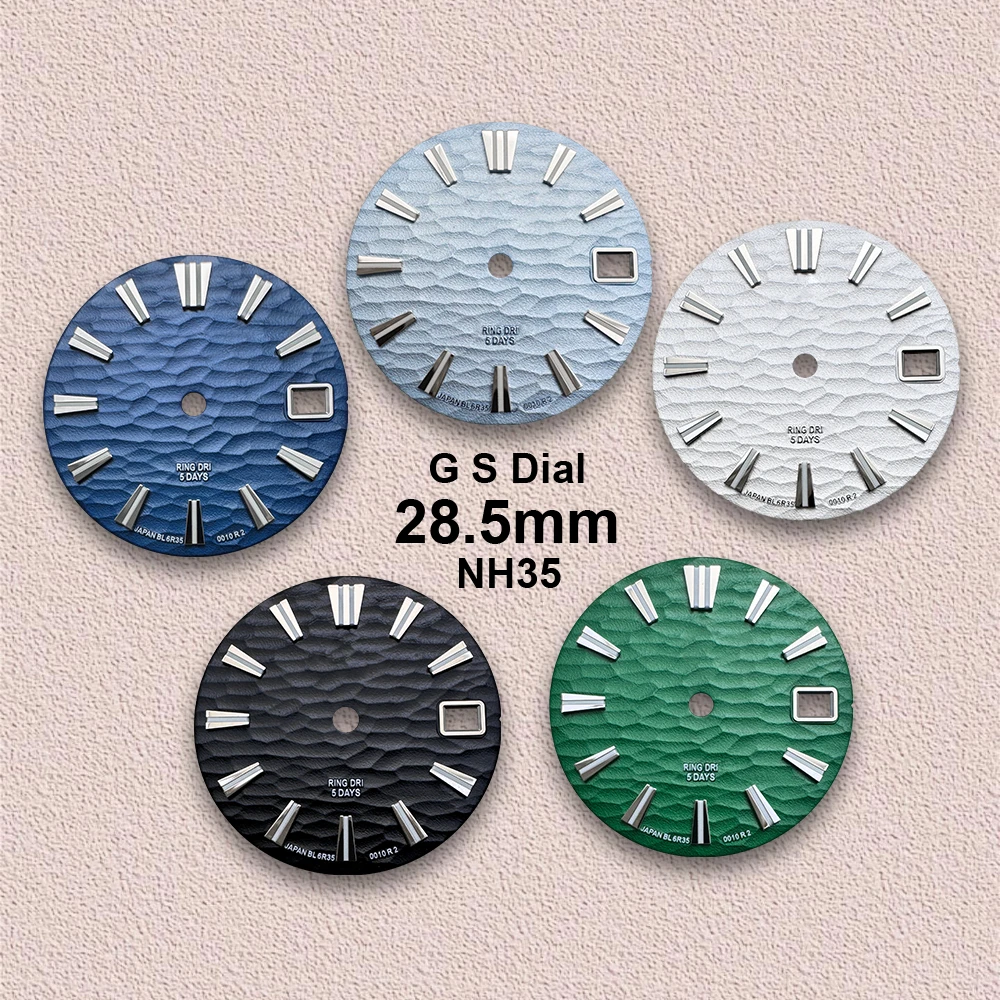 

28,5 мм GS логотип волнистый циферблат подходит для NH35/NH36 японский механизм зеленый светящийся высококачественный модификация часов аксессуары