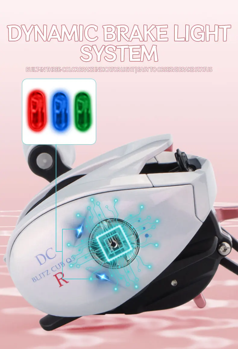 DEUKIO Baitcasting-Rolle DC Elektronische Bremse 8.5:1, 7-Serie Aluminiumlegierungsgehäuse IP67 6+1BB Salzwasser-Angelrolle Pink – Detail 6