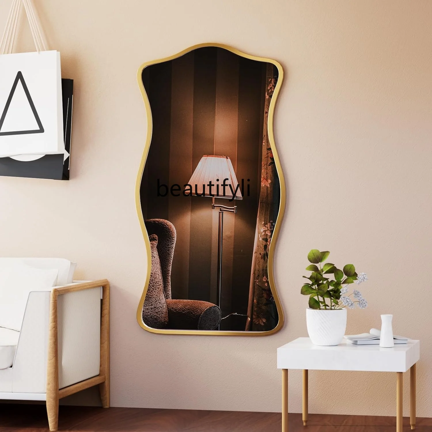 

French Full-Length Mirror for Home Wall-Mounted Dressing Mirror Bedroom Floor Mirror Irregular Creative Design